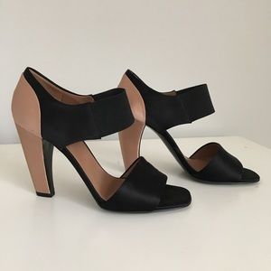 Prada pink and black satin sandal heels